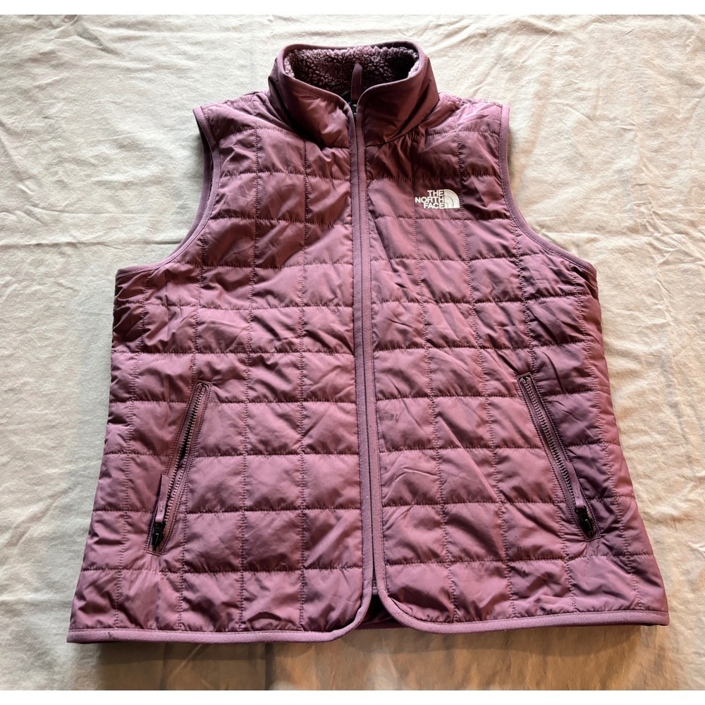 The North Face Womens Circular Design Quilted Fleece Lined Vest Purple Small